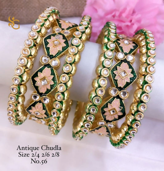 Antique Designer Premium Quality Brass High Gold Chudla/Bangles Set-81293