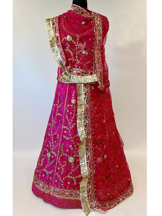 Georgette Bandhani Print Wedding Zari Diamond Work Rajputi Poshak In Pink Colour-82140 (Copy)
