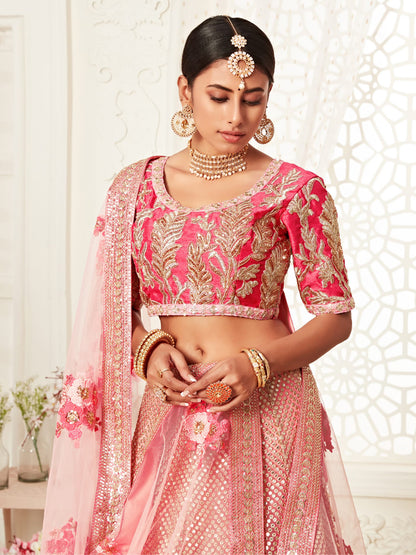 Silk Bridal Lehenga with Embroidered work in Pink color-82118