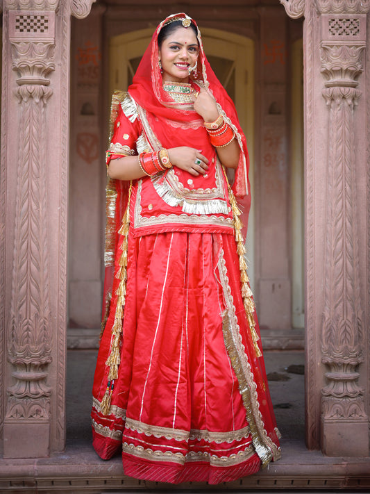 24 Kali Satin and Hamrahi Pure Sangeet Gota Patti Work Rajputi Poshak In Red Colour-61128