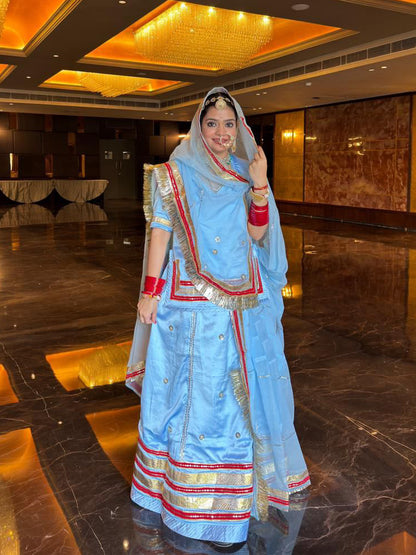 Satan and Hamrahi Pure PartyWear festive Gota Patti Work Rajputi Poshak In Blue Colour-82124