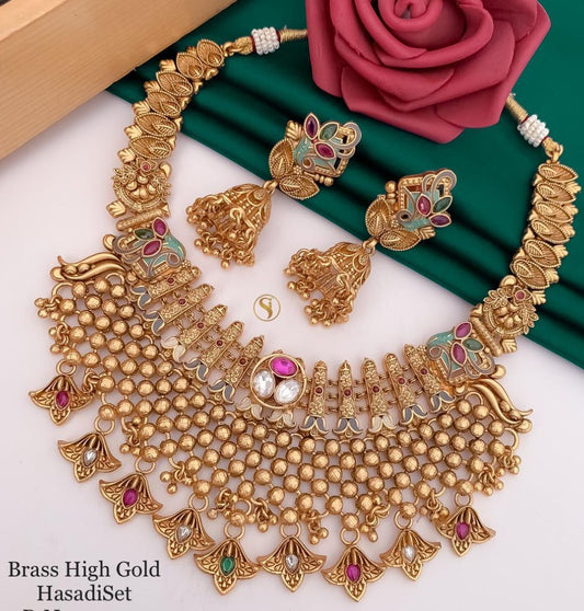 Antique Brass High Gold Combo Jewellery Set-81187