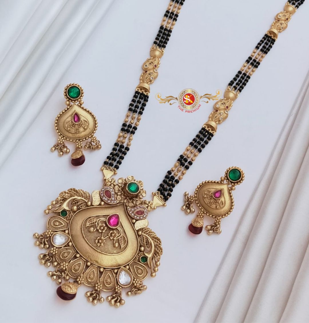 New Antique Premium Quality Brass High Gold Long Rajwadi Mangalsutra Set in 28 Inches-301025