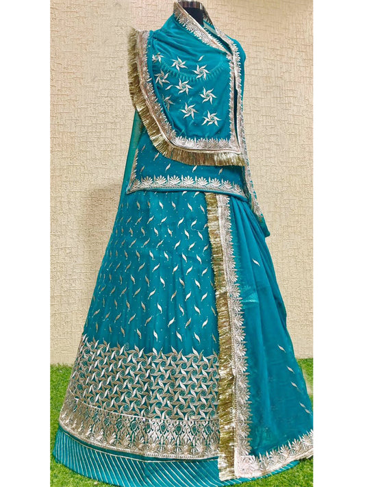 Humrahi Pure Wedding Sangeet Siroski Stone Work Rajputi Poshak In Blue Colour-60940