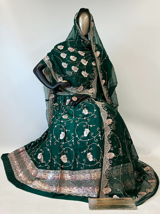 10 Kali Thakurji Pure Receiption Wedding Rajputi Poshak with Chanderi Work in Green color-91396