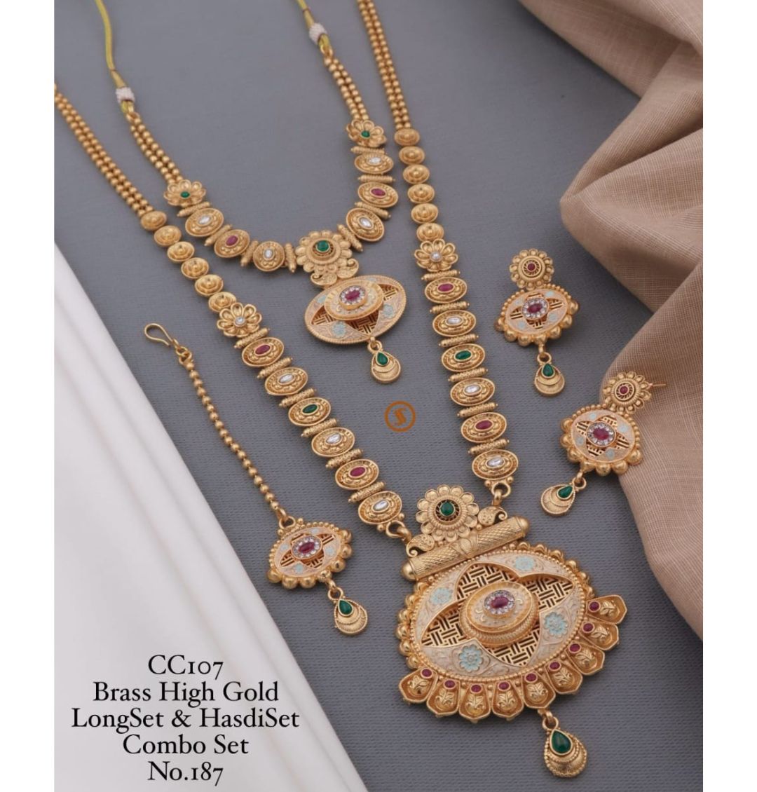 Antique Brass High Gold Combo Jewellery Set-81173