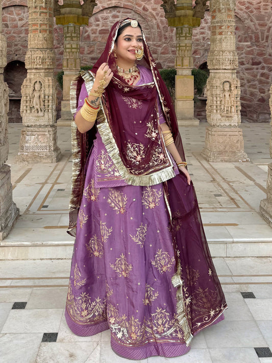 Upada Silk Partywear Dabka Kundan Work Rajputi Poshak In Purple Colour-82026