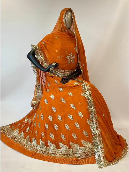 10 Kali Humrahi Pure Mehendi Sangeet Rajputi Poshak in Orange Color-91350