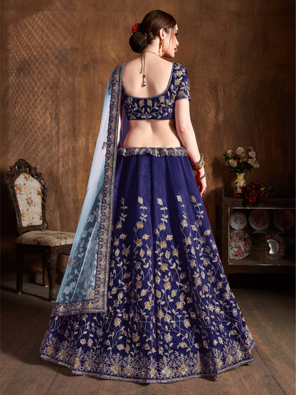 Raw Silk Engagement Sangeet Lehenga with Embroidered work in Blue color-82097