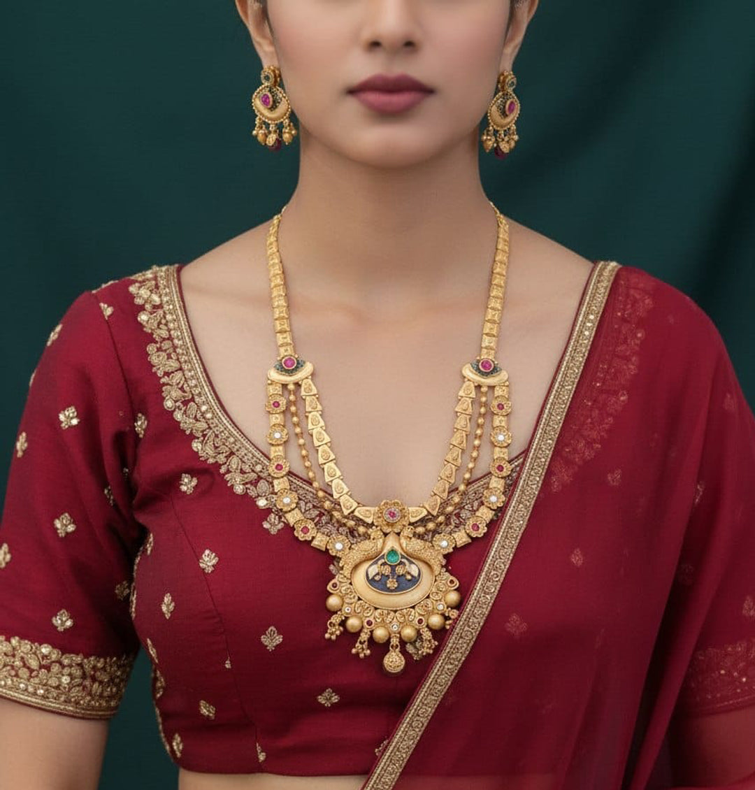 Rani Haar Brass High Gold Antique Jewellery Set-20160