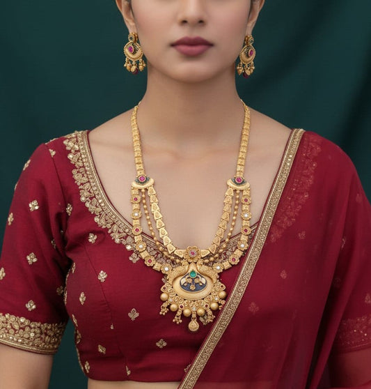 Rani Haar Brass High Gold Antique Jewellery Set-20160
