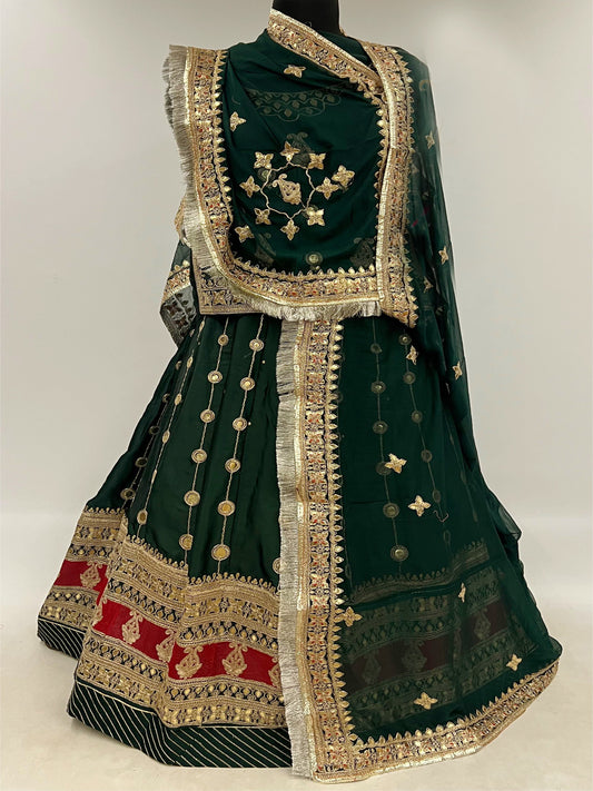 24 Kali Full Gher Satin Traditional Rajputi Poshak with Codding Work In Green color-81380