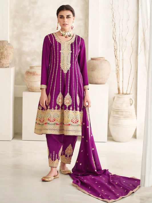 Silk Bollywood Salwar Kameez in Pink with Zari work-81967