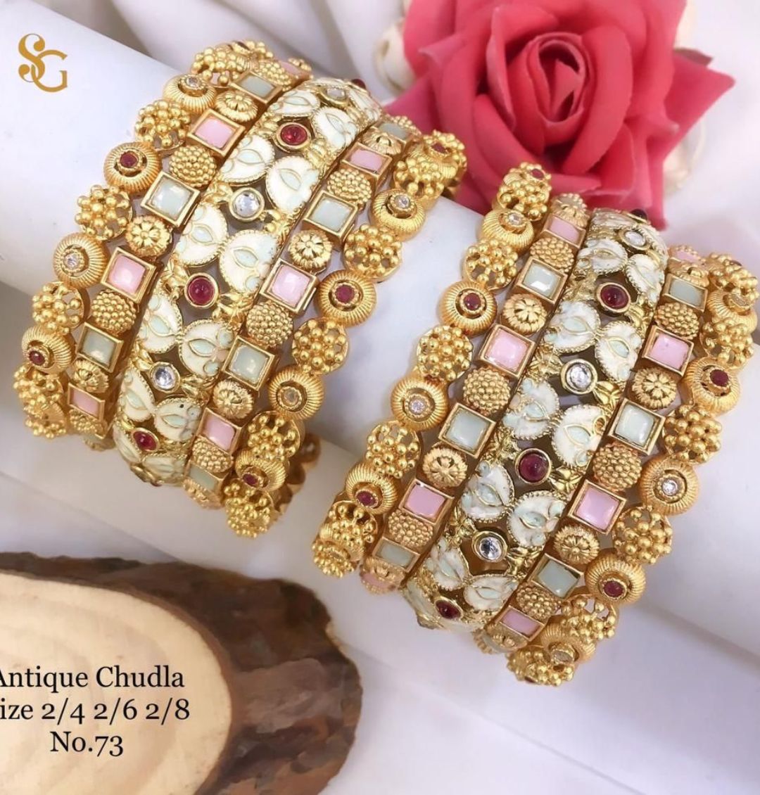 Antique Designer Premium Quality Brass High Gold Chudla/Bangles Set-81257