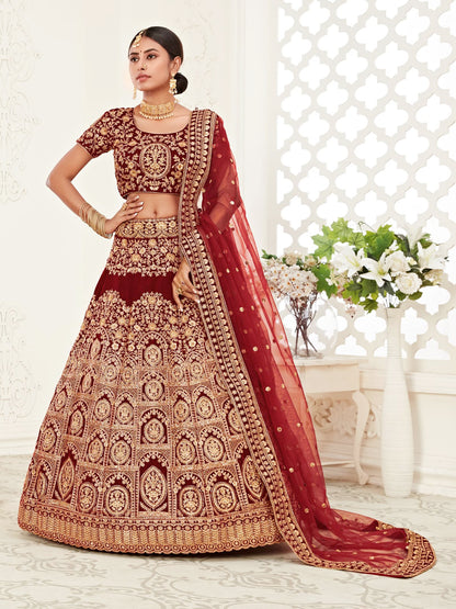 Silk Bridal Lehenga with Embroidered work in Maroon color-82122