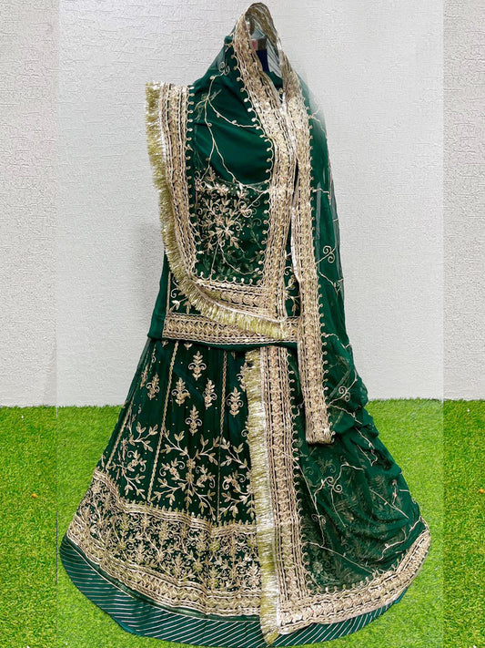 Gotta Patti Humrahi Pure Wedding Sangeet Rajputi Poshak In Green Color- 81831