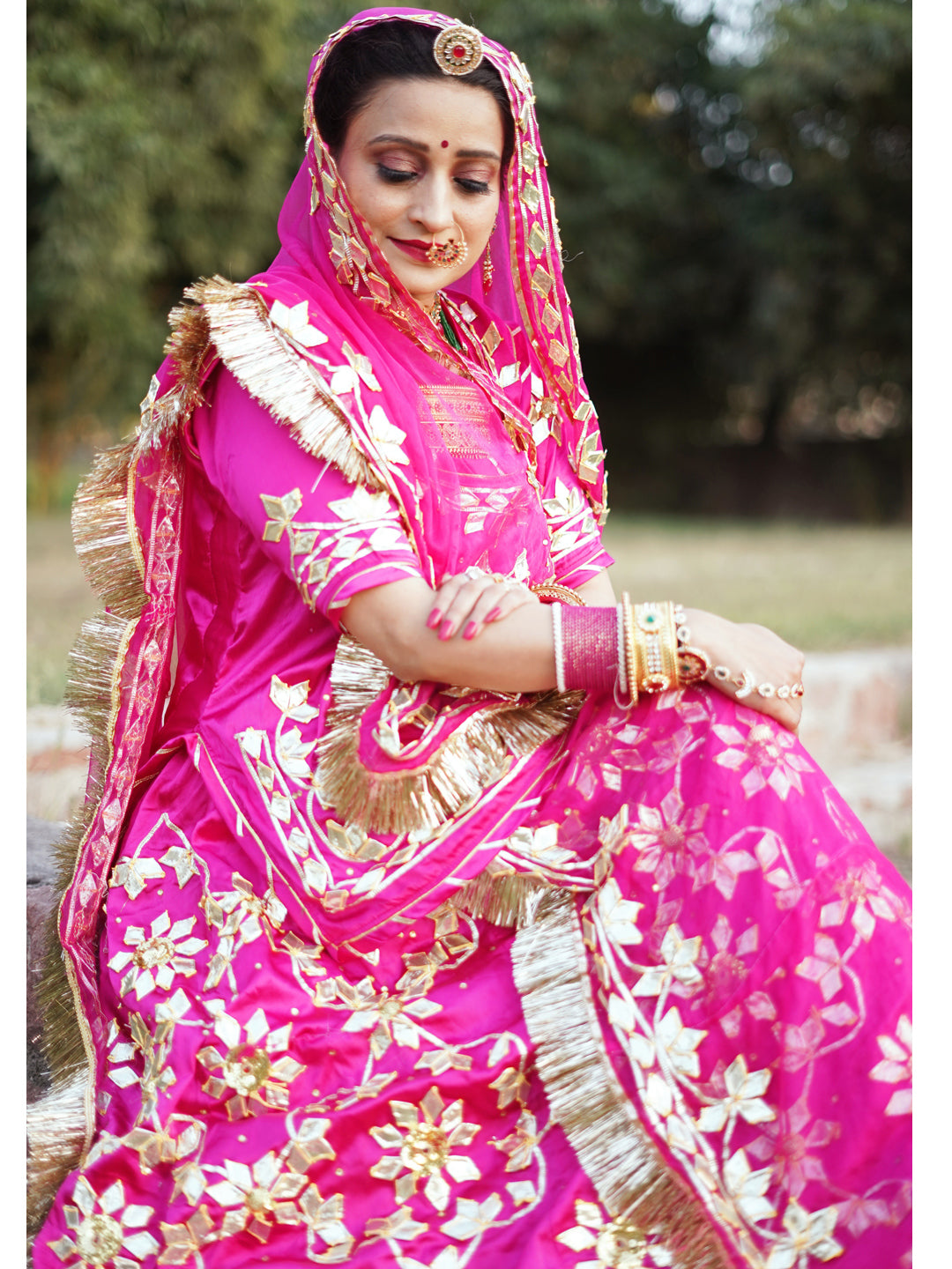 Satin Mother Daughter Wedding Gota Patti Work Semi Stitched Designer Rajputi Poshak in Pink color-81378