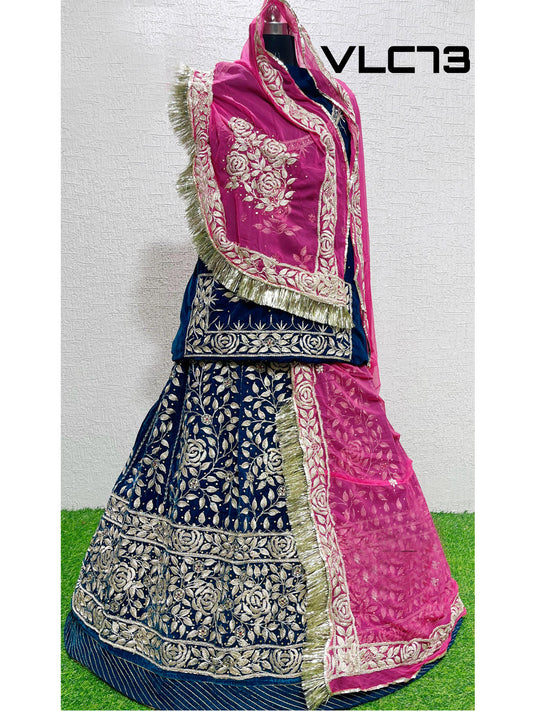 Codding Work velvet silk Rajputi Poshak In Blue and Pink Color-81894