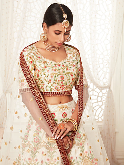 Art Silk Bridal Lehenga with Embroidered work in Off White color-82117