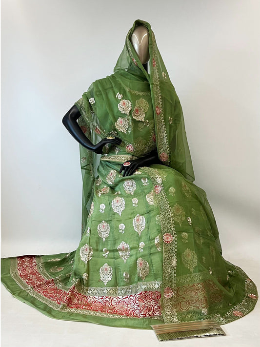 10 Kali Thakurji Pure Receiption Rajputi Poshak with Chanderi Work in Green color-91380