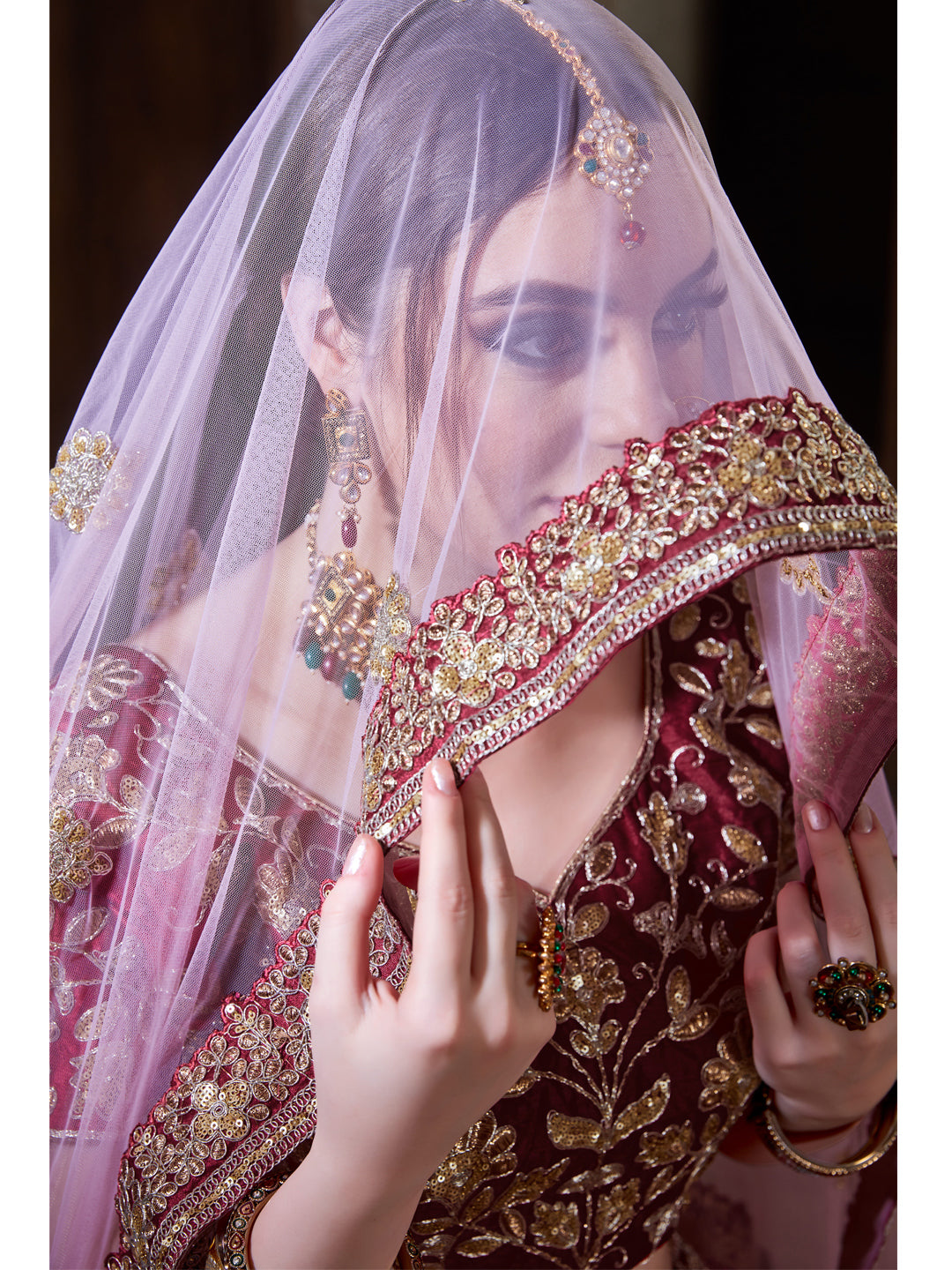 Raw Silk Engagement Sangeet Lehenga with Embroidered work in Maroon color-82098