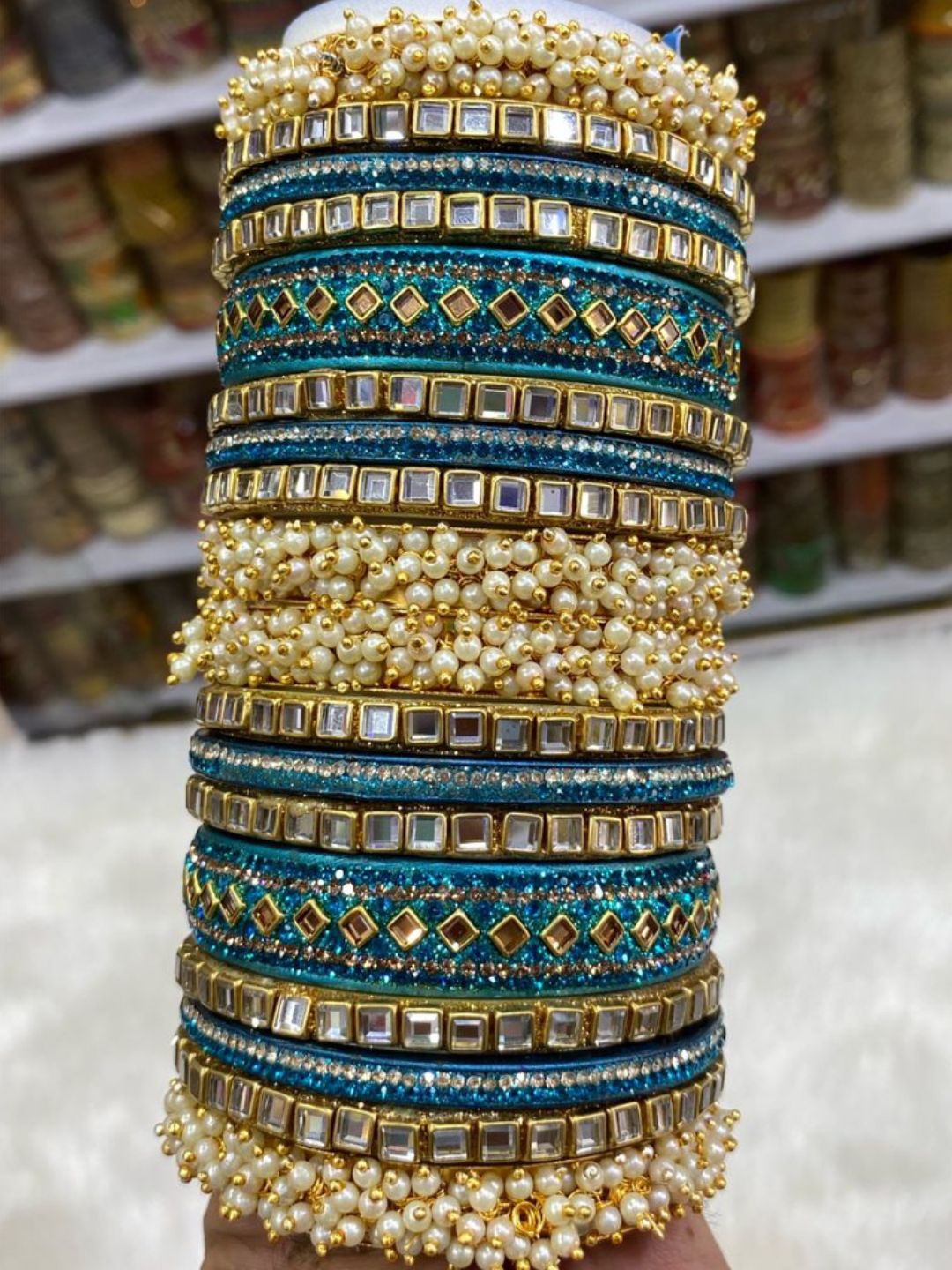 Blue Gold Plated Chura Chuda Bangle Set-30902