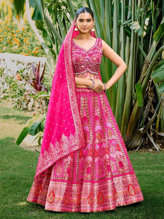Embroidered Silk Bridal Lehenga in Pink color-81806