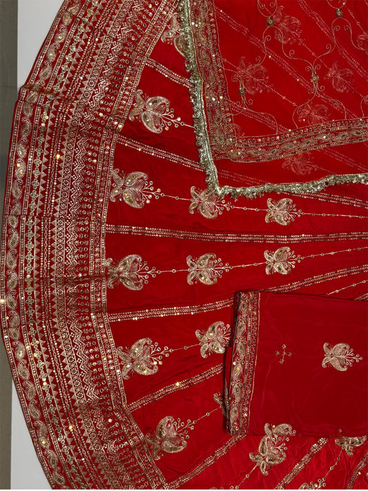 8 Meter Heavy Silk Crape Wedding Sangeet Rajputi Poshak with Jari Sequence Work-91316