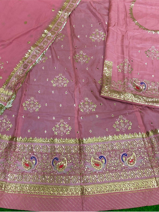 Upada Silk Traditional Wedding Rajputi Poshak with Gotta Patti Foiling Zari work In Light Pink Color-81955