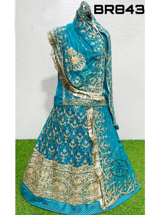 Zari Work Humrahi Pure Rajputi Poshak In Blue Color-6094