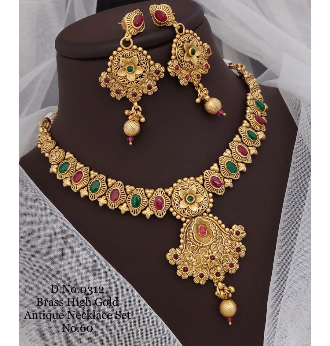 Antique Brass High Gold Combo Jewellery Set-81472