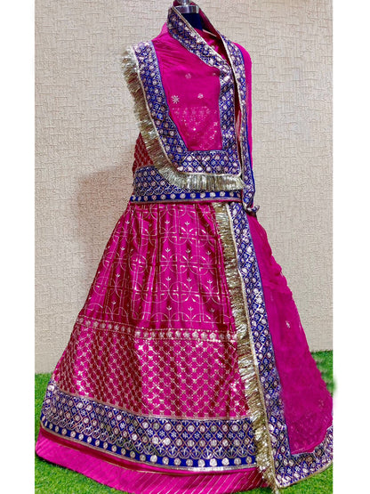 Satin and Hamrahi Mehendi festive kasab zari Work Rajputi Poshak In Pink Colour-60989