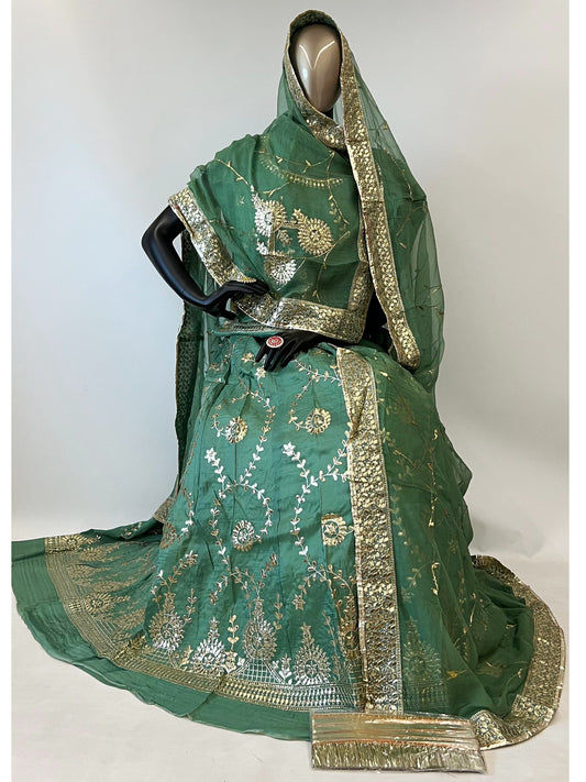 10 Kali Thakurji Pure Receiption Wedding Rajputi Poshak with Chanderi Work in Green color-91387