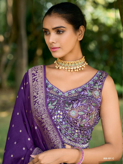 Embroidered Silk Bridal Lehenga in Purple color-81807