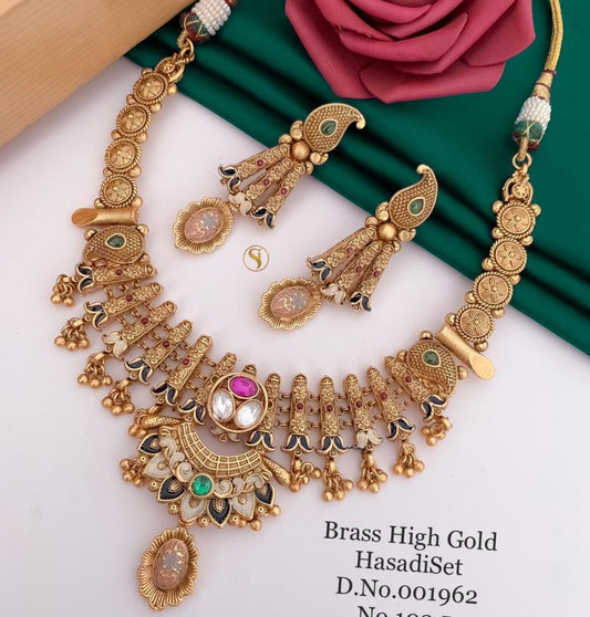 Antique Brass High Gold Combo Jewellery Set-81224