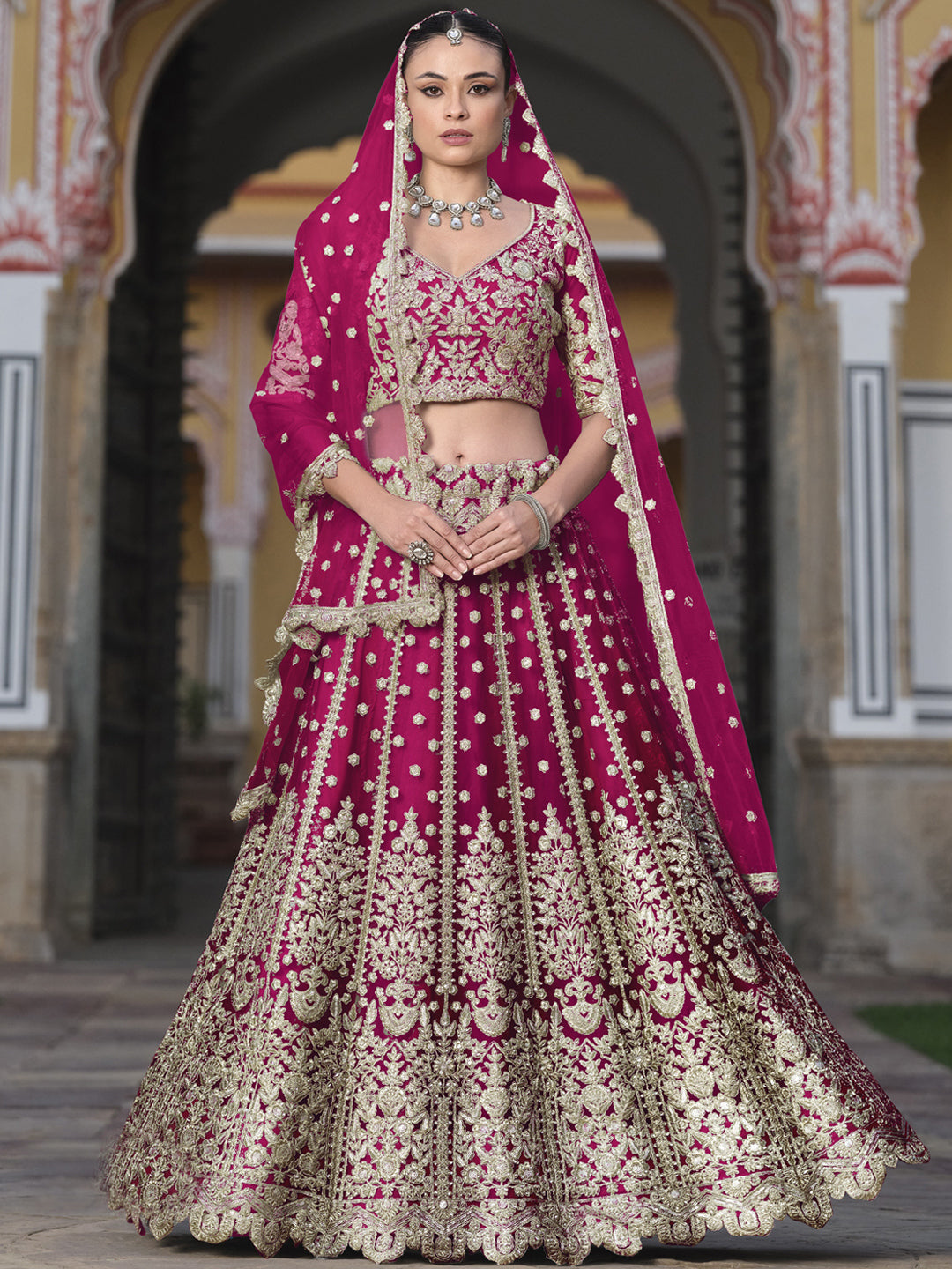 Pure Butterfly Net Semi-Stitched Lehenga Choli In Pink color -91070