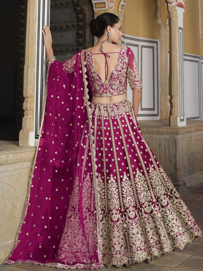 Pure Butterfly Net Semi-Stitched Lehenga Choli In Pink color -91070