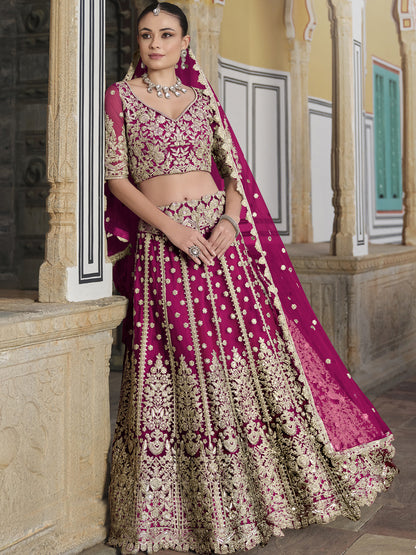 Pure Butterfly Net Semi-Stitched Lehenga Choli In Pink color -91070