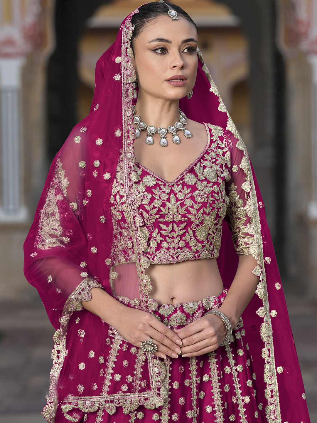 Pure Butterfly Net Semi-Stitched Lehenga Choli In Pink color -91070