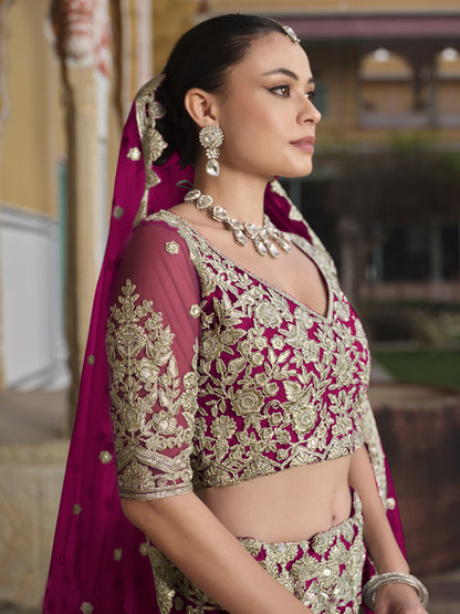 Pure Butterfly Net Semi-Stitched Lehenga Choli In Pink color -91070