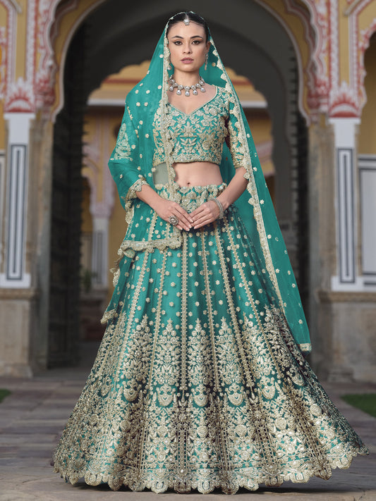 Pure Butterfly Net Semi-Stitched Lehenga Choli In Blue color-91071