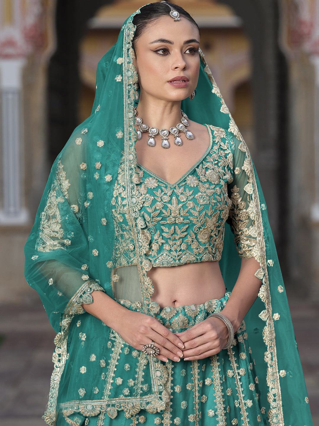 Pure Butterfly Net Semi-Stitched Lehenga Choli In Blue color-91071