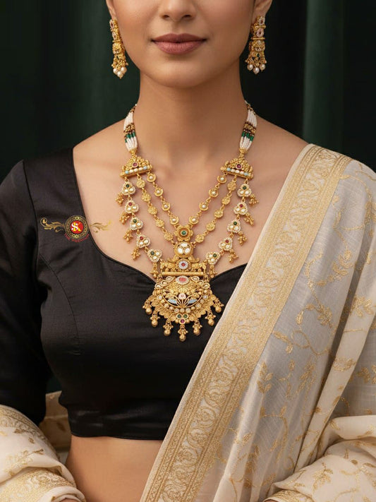 Women Antique Brass Kundan Rani Haar Necklace Jewelry Set -20221