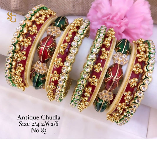 Antique Designer Premium Quality Brass High Gold Chudla/Bangles Set-81295