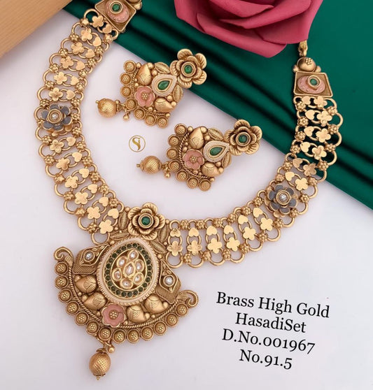 Antique Brass High Gold Combo Jewellery Set-81226