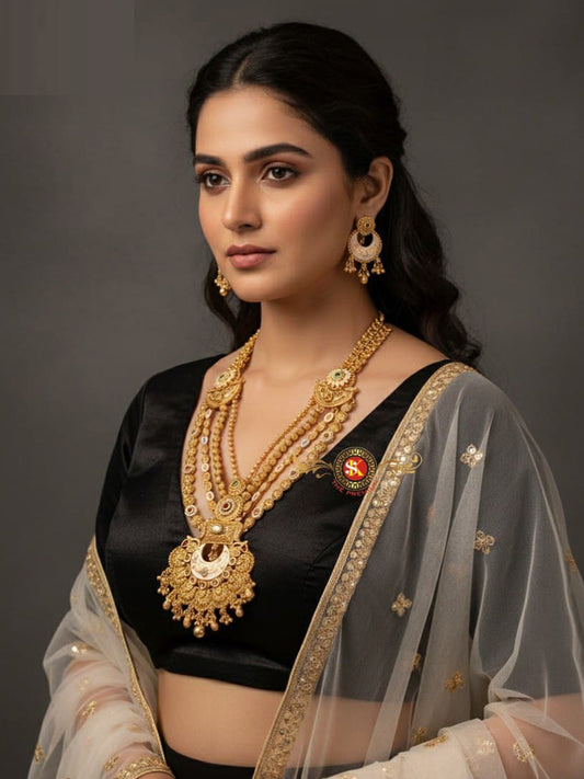 Women Antique Brass Kundan Rani Haar Necklace Jewelry Set -20223