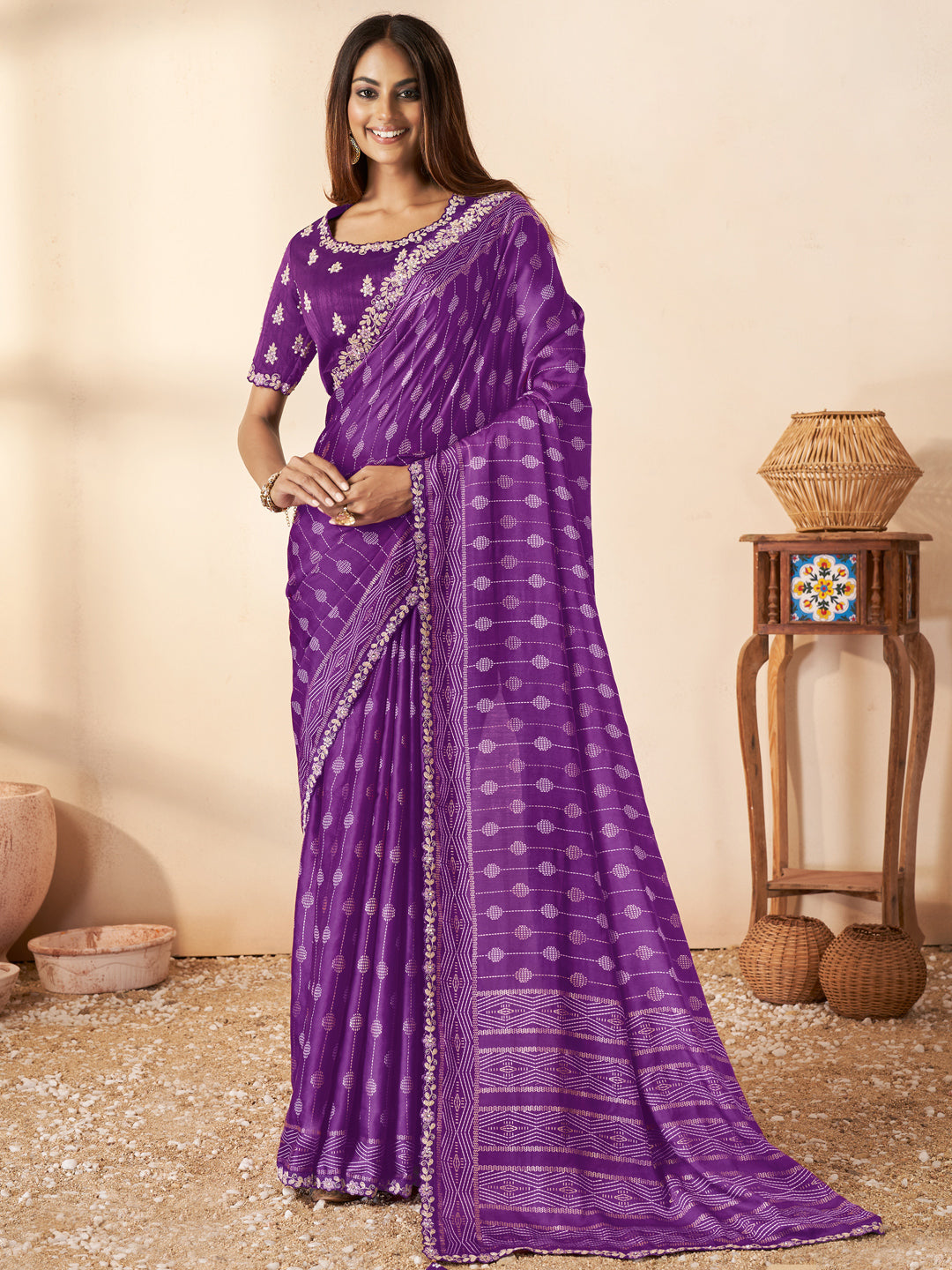 Jari Bhagalpuri Silk Traditional Saree In Purple-81498