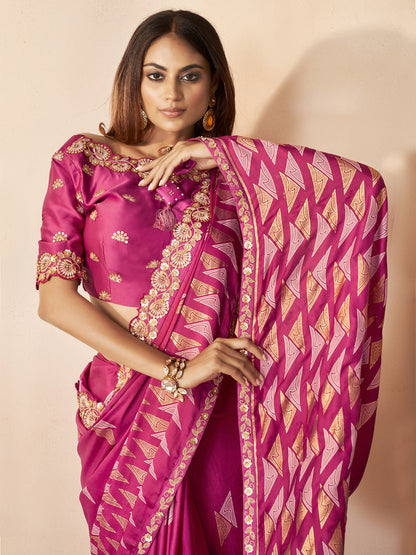 Jari Bhagalpuri Silk Traditional Saree In Pink-81500