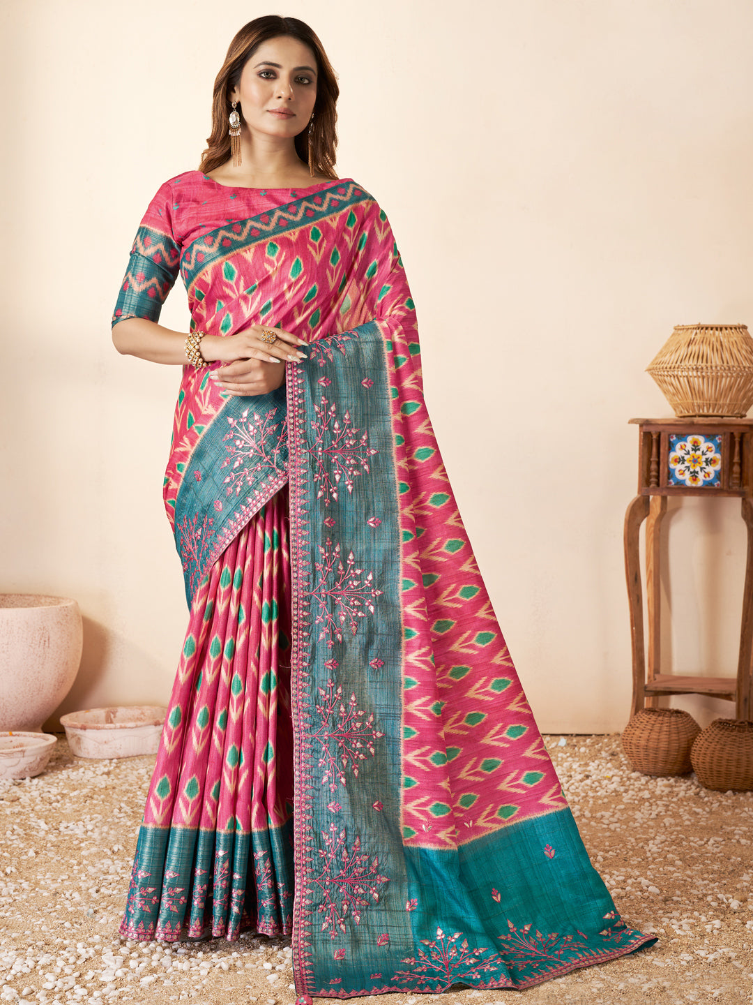 Jari Bhagalpuri Silk Traditional Saree In Pink-81501