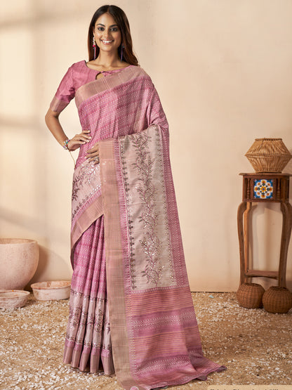 Jari Bhagalpuri Silk Traditional Saree In Pink-81502